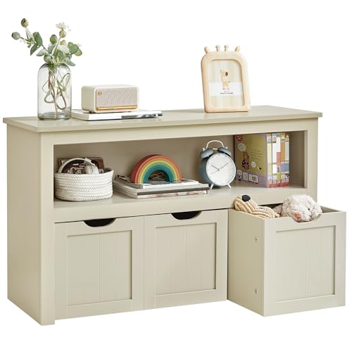 VASAGLE Meuble de Rangement pour Jouets, Étagère pour Enfants, Armoire, Commode, avec 3 Rangements à roulettes, pour Salon, Chambre, Salle de Jeu, 30 x 102...
