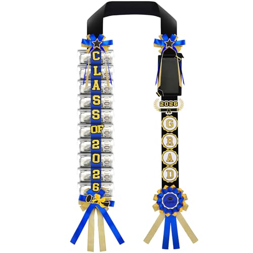 Phoncoo 2026 Graduation Money Lei with Cash Holder DIY Graduation Ribbon Leis Class of 2026 with Felt Photo Frame for High School College Grad Party Gifts Supplies (Blue)