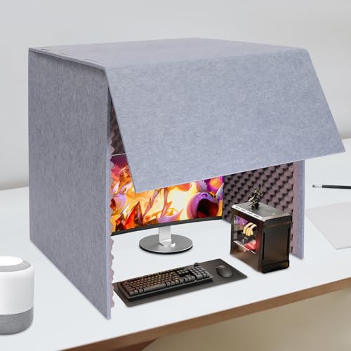Desktop Soundproof Cover, Isolation Booth, Vocal Sound Absorbing Shield Square for Recording Studios, Control Rooms, Offices, Home Studios 31.4 * 31.4 * 31.4in (Purple+Gray) miniatura 2