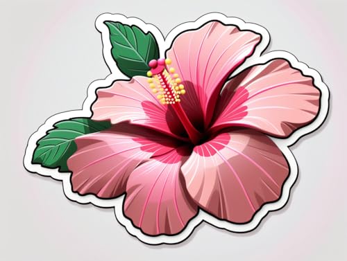 Image of Soft Pink Hibiscus Flower Sticker Tropical Floral Vinyl Decal Waterproof Aesthetic Cute Flower Sticker for Laptop Water Bottle Car Bumper Notebook Scrapbook Gift