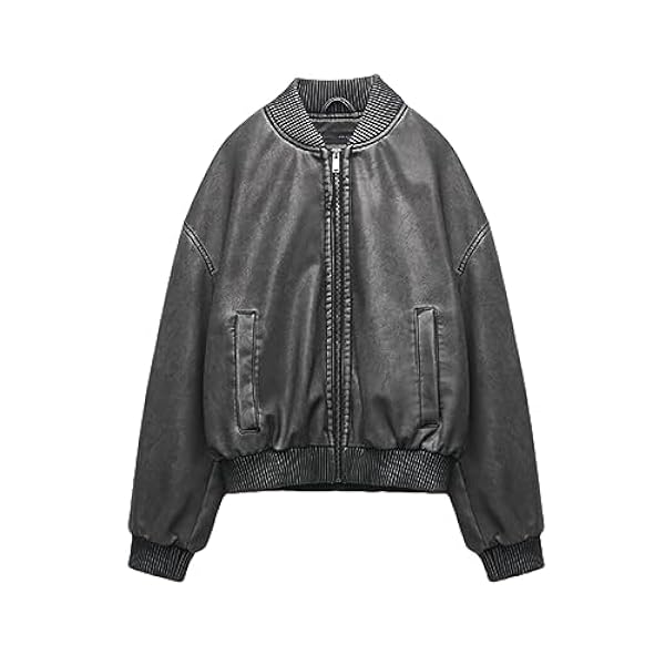 Adhdyuud Vrouwen Vintage Motorjas Herfst Casual O-hals Rits Faux Lederen Jas Korte Pu Uitloper