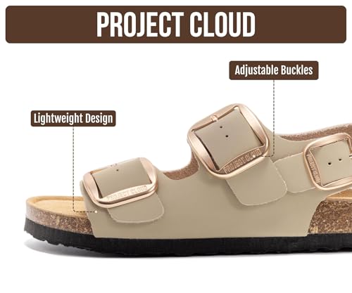 Project Cloud 100% Genuine Leather Beach Sandals for Women 2026 with Lightweight & Comfortable Slides for Women - Non Slip with Memory Foam Slingback Womens Sandals 2026 (GARDA,BEIGLEA,7.5) by Project Cloud - Image 3