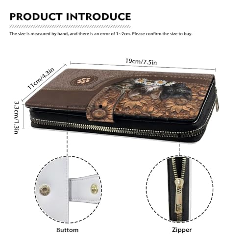 Image of COEQINE Ladies Wallets Pink Leopard Heart Black Printed Leather Phone Long Clutch Purses Check Coin Change Holder