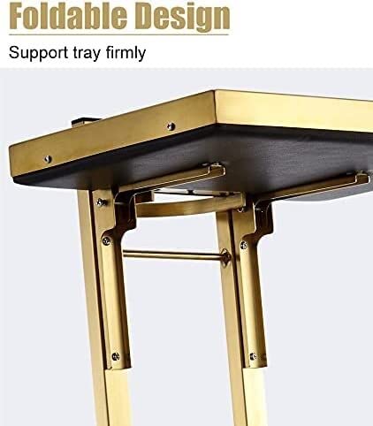 Carrello Organizer Multiuso - Carrello Pieghevole con Ruote, Supporto in Acciaio Inox Pieghevole, 2 Vassoi Portaoggetti per Centri Estetici, Tatuaggi, Spa E Barbieri.,Gold