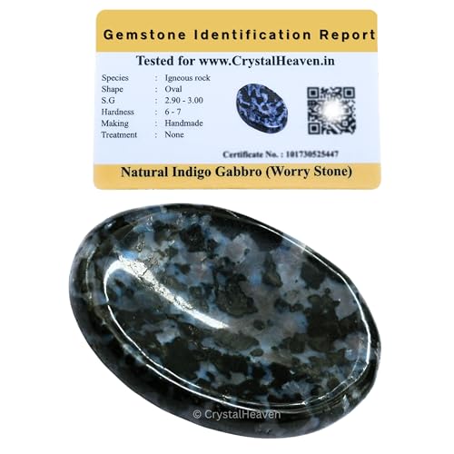 Certified Indigo Gabbro Crystal Thumb Worry Pebbles Stones for Anxiety Stress Relief Massage - AAA Grade Original Healing Gemstone Agate Rubbing Stone for Yoga Meditation Spiritual Reiki Feng Shui
