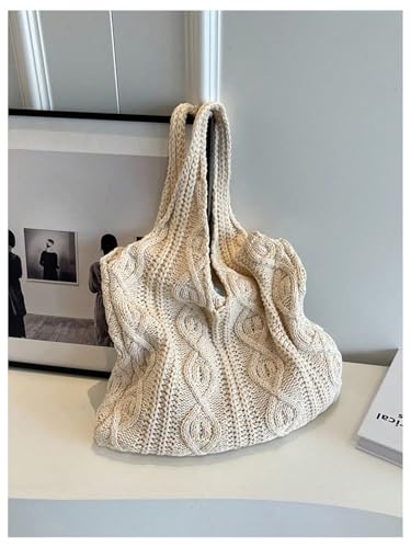 Image of Verdusa Women's Knitted Crochet Shoulder Bags Casual Hobo Tote Bag Shopping Bags Beige One Size