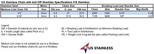 US Stainless Anti-Off Shackles Stainless Steel 316 Anchor Chain 1/4" or 6mm by 6' Long with Anti-Off Shackles - Image 3
