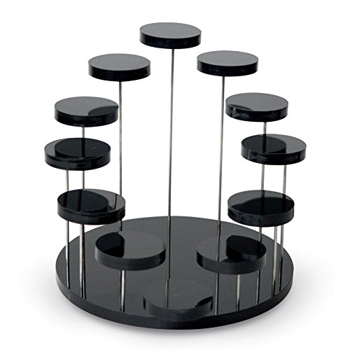 Preisvergleich Produktbild Proglam Schmuckständer mit 12 Fächern, transparentes Acryl, für Ringe, Ohrringe, Armbänder, Halsketten, Show-Halter Schwarz