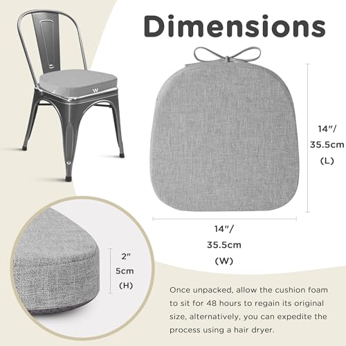 Image of AddGrace Set of 4 Chair Cushions for Metal Dining Chairs 14x14 Light Grey | Non Slip,Washable Removable Cover with Ties, Textured, for Kitchen Dining Room Indoor, Hard Wooden Chairs, Family Gathering