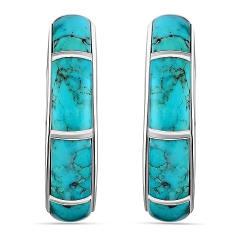 Shop LC Santa Fe Style 925 Sterling Silver Turquoise J-Hoop Earrings Cover