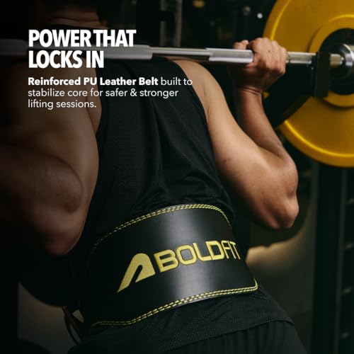 Image of Boldfit Weight Lifting Belt for Men & Women Premium Back Support for Powerlifting, Deadlifts, Squats, Strength Training & Gym Workouts - PU Corelock S