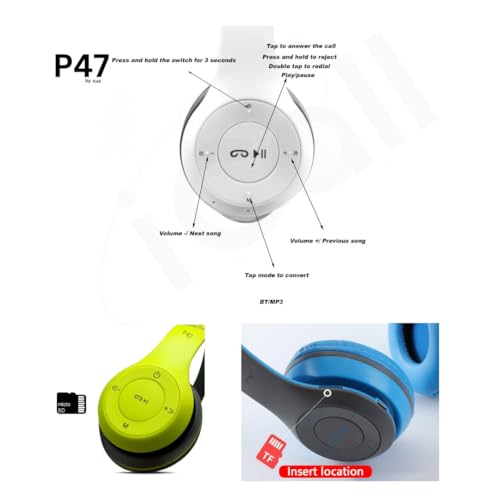 Image of P47 Wireless iC-05 Headphone with Mic & SD Card Slot Bluetooth Headset (Multicolor)