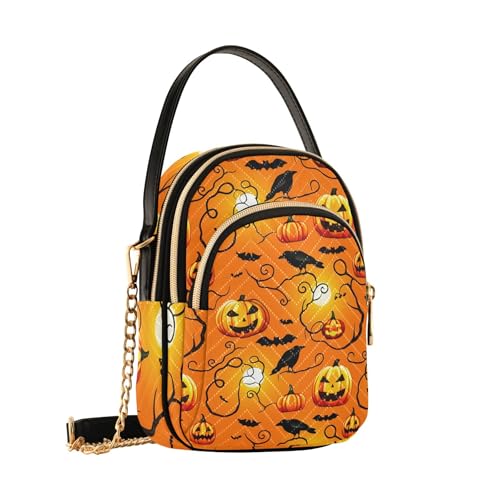 Women Single Shoulder Purse Fashion Chain Strap Cell Phone Handbag Quilted Zipper Bowler Tote Ladies Satchel Spooky Halloween Jack Pumpkins2
