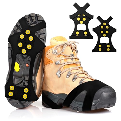Crampons Neige Chaussures antidérapants Hiver, 10 Pointes Acier INOX, TPE à Enfiler Rapide, Pliables et compacts, pour Glace et trottoirs verglacés, EU...