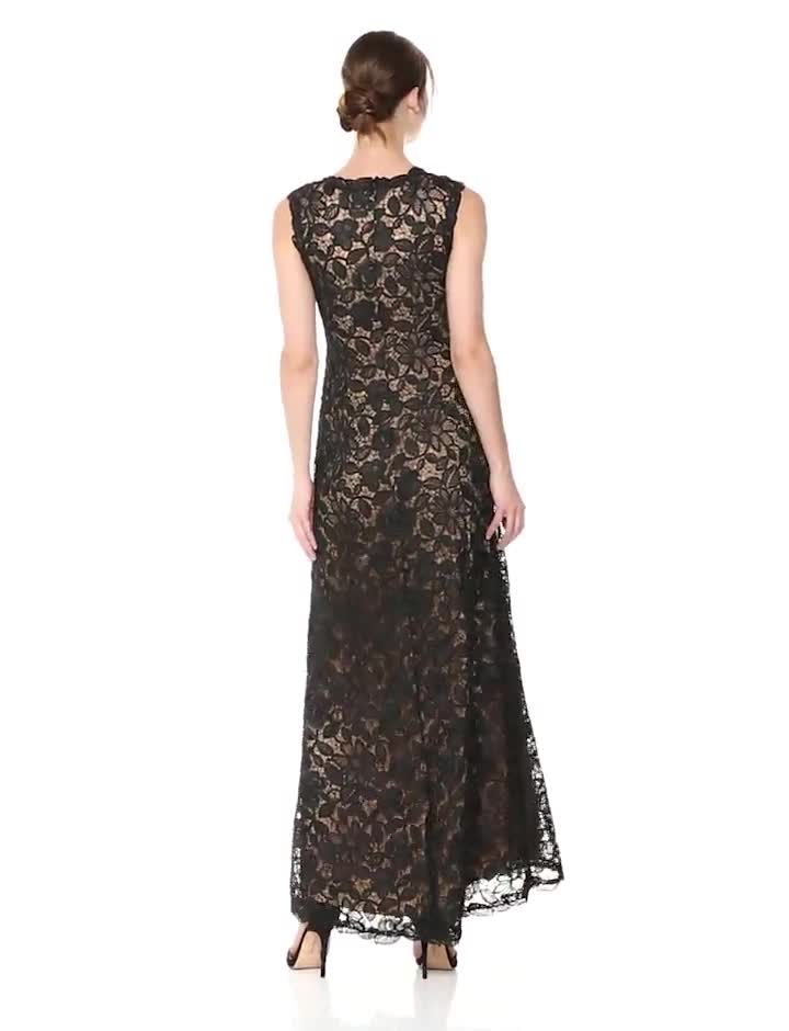 Amazon.com: Tadashi Shoji Women's Sleeveless Allover lace Gown Dress,  Black/Nude, 2 : Clothing, Shoes & Jewelry