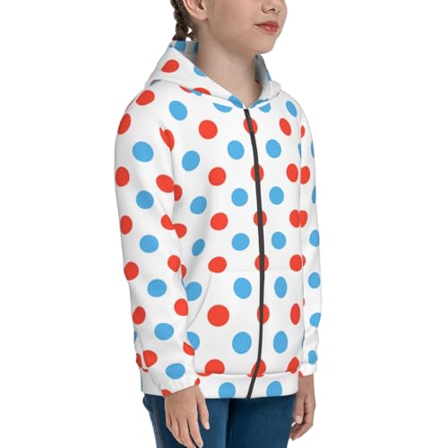 Red Blue Polka Dots Kid Hoodies Boys Zip Up Sweatshirts Girls Pullover with Pocket4