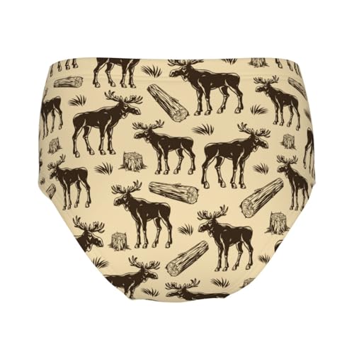 Vintage Moose And Wood Logs Girls' Underwear Soft Cotton Little Girls Panties Comfort Briefs2