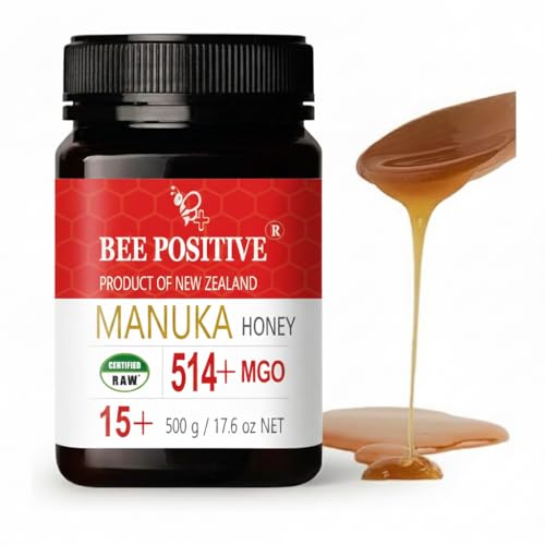 Image of Certified RAW Premium Manuka Honey MGO 514+ | 100% Natural New Zealand Honey | Premium Grade 15+ | BPA Free Jar | Made with Love & Packed in New Zealand (NZ) | BEE POSITIVE Manuka Honey (500G)