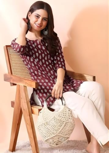 Image of Women's Short Kurti in TopsTunic Rayon Cotton Blend | Ladies Ethnic Tunic
