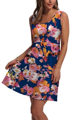 Image of WIHOLL Women's Summer Dress 2026 A-Line Sleeveless Casual Sundress with Pockets Floral /Solid