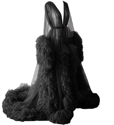 Image of BATHGOWN Sexy Illusion Long Lingerie Tulle Robe Nightgown Bathrobe Sleepwear Bridal Robe Wedding Scarf