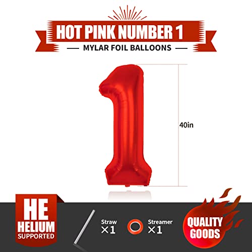 40 Inch Giant Numbers 1 Large Red One Balloon For First Birthday Berry First Birthday Party Supplies |Big Red 1 Balloon For First Birthday Decorations 1St Birthday Decorations For Boys Photo Shoot " #TOP1