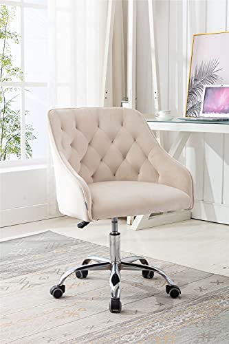 Voohek Home Office Desk Modern Swivel Shell Mid-Back Task Chairs With Height Adjustable For Working Studying, Beige #TOP6