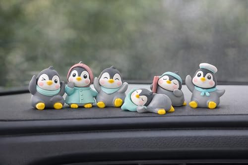 Image of Cute Penguin Miniature Figurines Set of 6 for Home Decor, Car Dashboard & Office Desk Decoration, Resin Decorative Showpieces, Gift Item for Kids, Couples & Friends (Set of 6)