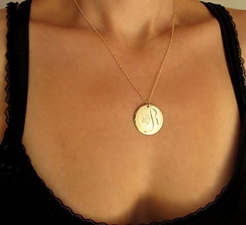 Nadinartdesign 5 Letter Monogram Pendant, Large Disc Monogram Initials Necklace thumb #4