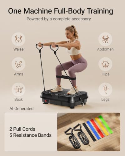 Image of Vibration Plate Exercise Machine Vibrate Platform Full Body Skaking Fitness | 250 Levels Shaker for Lymphatic Drainage Weight Loss with 5 Resistance Bands LED Screen 350lbs Fat Burn Women Home Gym Office