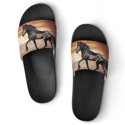 Claquettes femme cheval noir pour vos moments de détente estivale au bord de la piscine