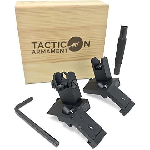 Tacticon Armament 45 Degree Offset Flip Up Iron Sights for Rifle Includes Front Sight Adjustment Tool | Rapid Transition Backup Front and Rear Iron Sight BUIS Set Picatinny Rail and Weaver Rails Cover