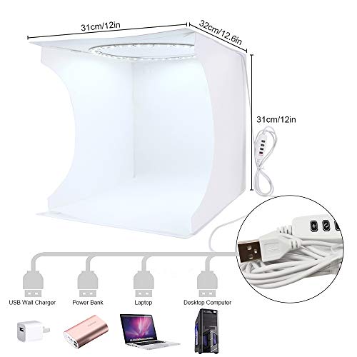 fotoconic Portable LED Light Box Photo Tent with Ring Light, 12 Inch 31cm Dimmable 3200K~6500K Warm White Lighting, 6 Color Backdrop for Product Photography Shooting - Thumbnail 3