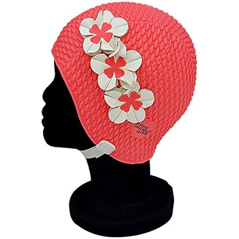 Blue Reef Riga Bubble Single Solid Colour Floral Ladies Classic Retro 3 Flower 2 Colour Trio 3D Petal Stylish Vintage Swimming Hat Swim Cap One Size Adults With Adjustable Strap (Hot Pink) Cover