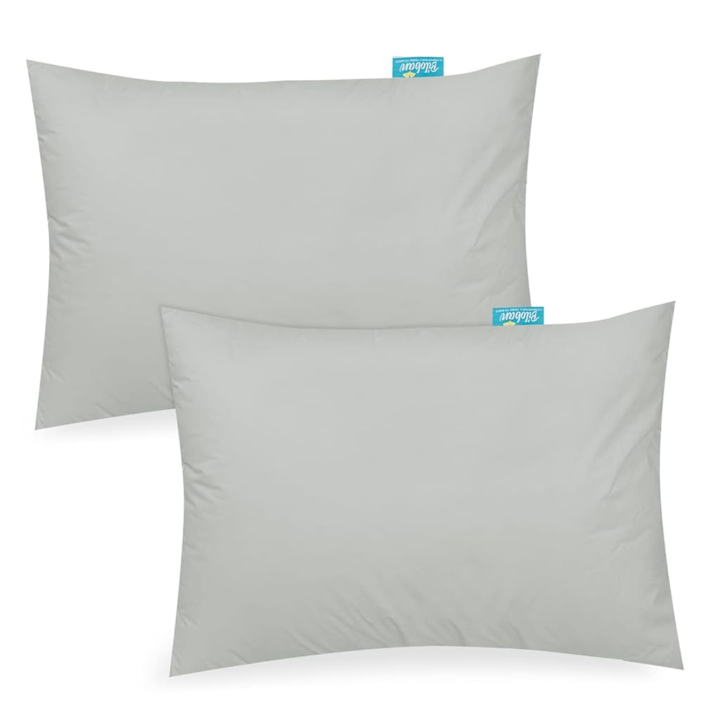 Biloban Organic Cotton Toddler Pillowcase 2 Pack, (Pillowcase Only) Kids Pillowcase for Sleeping Fit Pillow Sized 13x 18 or 14x19, Envelope Travel Pillowcases for Girl Boy, Gray