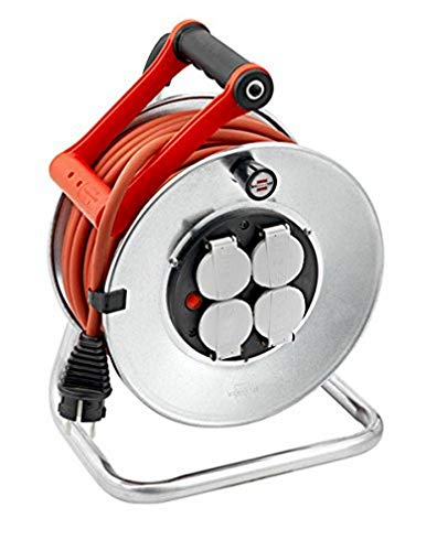 Brennenstuhl Professional Enrouleur de câble SILVER-S (4 prises avec clapets, flasques en acier, voyant de tension, poignée, clip, 25m H07RN-F, en...