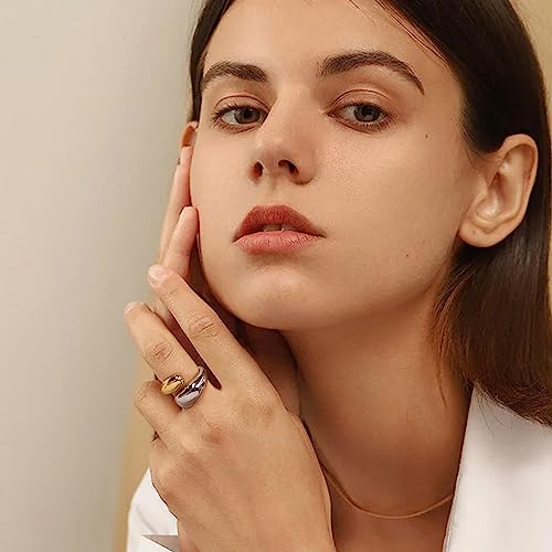 WOWORAMA Chunky Open Rings for Women Gold Silver Adjustable Dome Teardrop Rings Bold Thick Statement Rings Simple Stackable Band Rings2