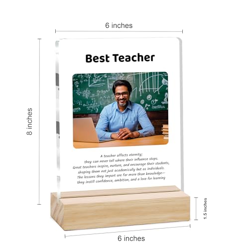 Image of Giftplease Best Teacher Plaque | Personalized Photo Frame with Wooden Stand | Appreciation Gift for Teachers | Teacher's Day Retirement Farewell Gift (Custom Photo & Text CTH 07