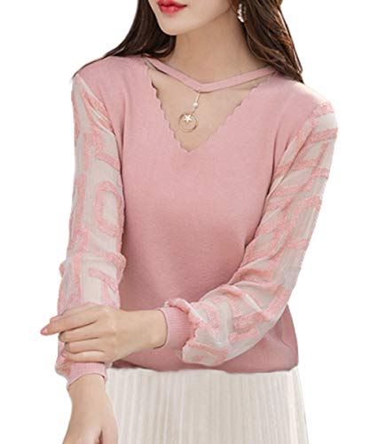 [Corelagu(コアラージュ)] シースルー フェミニン ニット おしゃれ 冬 カワイイ 大人 長袖 きれいめ お洒落 カジュアル チャームセーター レースセーター デート ヘビロテ かっこいい オーガニック カットソー 忘年会 新年会 トップス フェミニンセーター クール系 オフィス リラックス カッコイイ オシャレ スリム 可愛い スマート チャーム付 お色気 レディース (M ピンク)