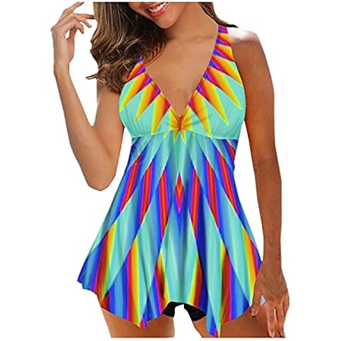 CUTUDE Printed Tankini Boyshorts Womens Ladies Bikini Set Plus Size Tankini Two Piece Swimsuits Swimming Swimdress Beachwear Monokini (H-Green, XL) Cover