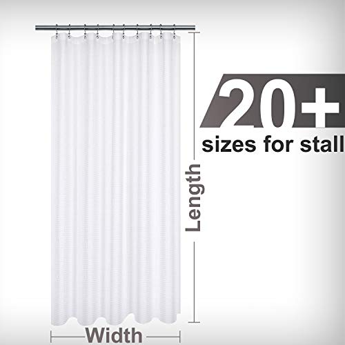 Image of Barossa Design Stall Fabric Shower Curtain Waffle Weave 42 x 75 Inches Longer Size, Hotel Grade, Spa, 230gsm Heavy Duty, Water Repellent, Washable, White, 42x75