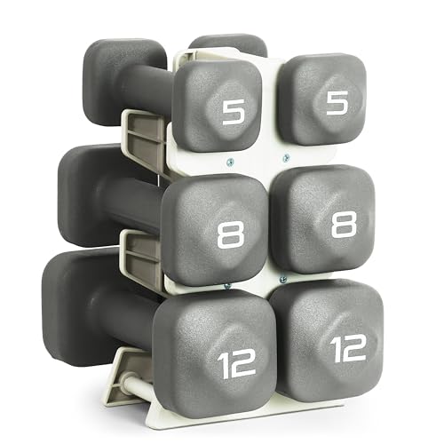 Image of Tone Fitness Neoprene Dumbbell Set with Storage Rack - Non-Slip, Anti-Roll Hand Weights for Home Gym Workouts | 20 lb, 32 lb, 50 lb, 60 lb & 100 lb Options
