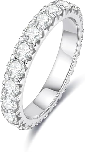 Bague pour Femme-Bague de Moissanite Entièrement Sertie, avec Certificat GRA, Argent 925 pur, Plaqué or Blanc 18K, Pureté D+VVS1, Technologie de Coupe par Plasma....
