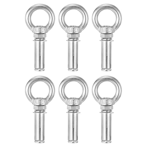 Image of uxcell Ring Lifting Expansion Eyebolt, 6pcs M8x50mm 304 Stainless Steel Expansion Screw with Eye Ring for Concrete Brick Wall