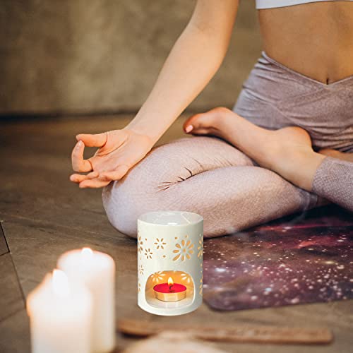 Ceramic Tea Light Holder, Aromatherapy Essential Oil Burner, Wax Warmer, Tealight Holder With White Floral Pattern 2Pcs For Birthday #TOP3