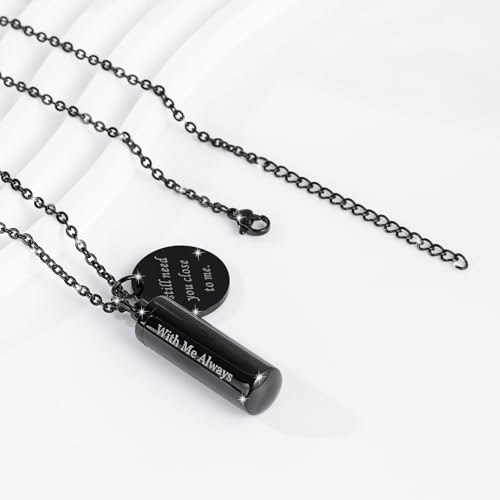 Cremation Cylinder Necklace for Ashes Stainless Steel Urn Locket Pendant Ashes Holder Memorial Jewelry - With Me Always2