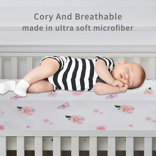 Image of Crib Sheet for Boys and Girls, Super Soft Microfibre Baby Crib Sheets Set, Breathable Cot Crib Sheet, for Cot and Toddler Mattress, 130x70x20cm, 2pcs, Pink