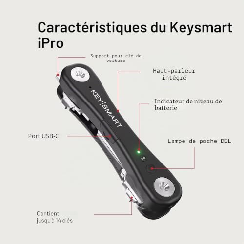 KeySmart iPro noir porte-clés compact intelligent et tracker compatible Localiser Apple