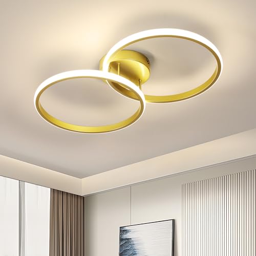 Toolight LED Deckenleuchte Schlafzimmer Modern, 42W 4500K Neutralweiß Ra80 Deckenlampe, 2 Kreise Aluminium Deckenleuchte Rund Ø55cm für Wohnzimmer Küche Esszimmer Flur Korridor, 220V, Gold