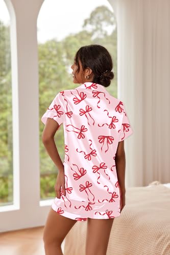 Image of Ekouaer Pajamas for Women Set Silk Satin Pjs Button Down Sleepwear Summer Loungewear Top and Shorts Lounge Set S-XXL